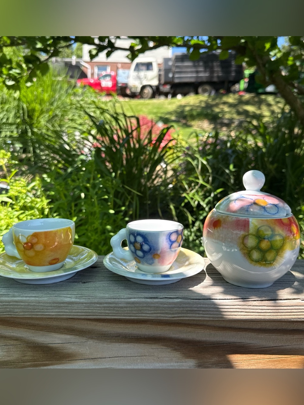 Thun espresso 2 cup 2 saucers sugar with lot 6 in set daisy